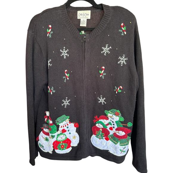 1980's Vintage Carly St. Claire Women's Christmas Sweater Cardigan Size Medium - Picture 1 of 4